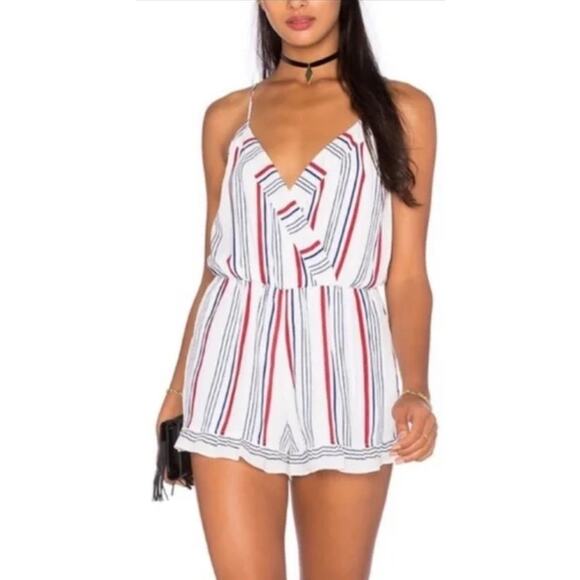 TULAROSA Amelia Striped Sleeveless Romper in Red, White, and‎ Blue-Size XS - Picture 2 of 9